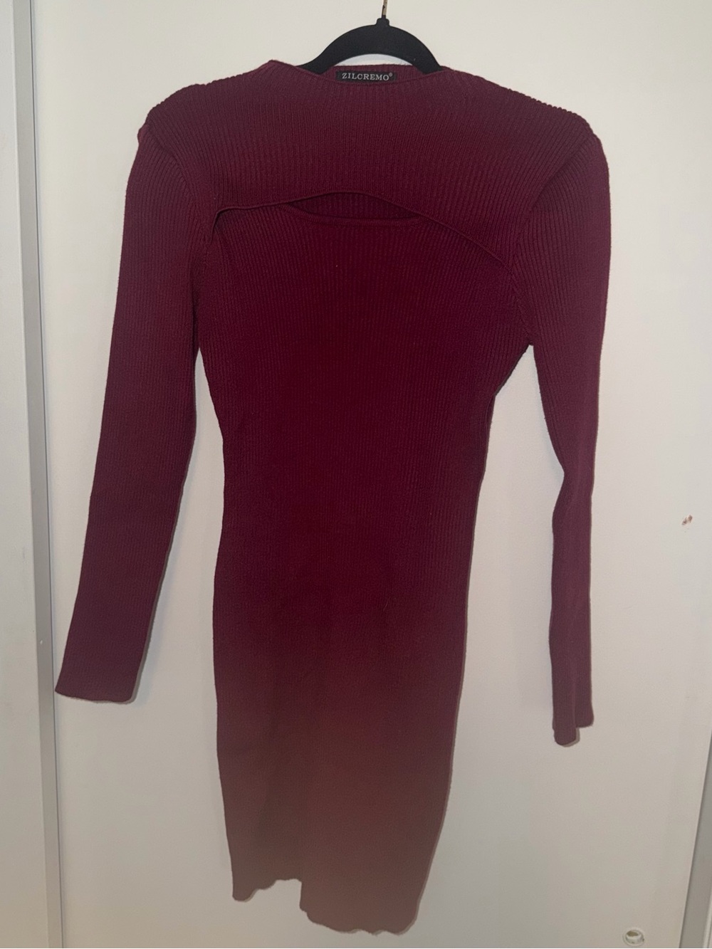 Zilcremo Burgundy Long-Sleeve Ribbed Knit Dress